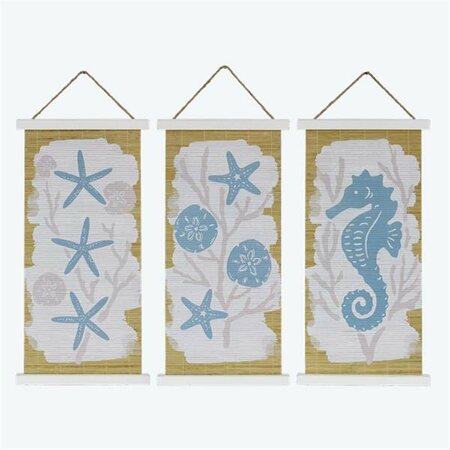 YOUNGS Wood & Bamboo Nautical Wall Scrolls Accent, Assorted Color - 3 Piece 61679